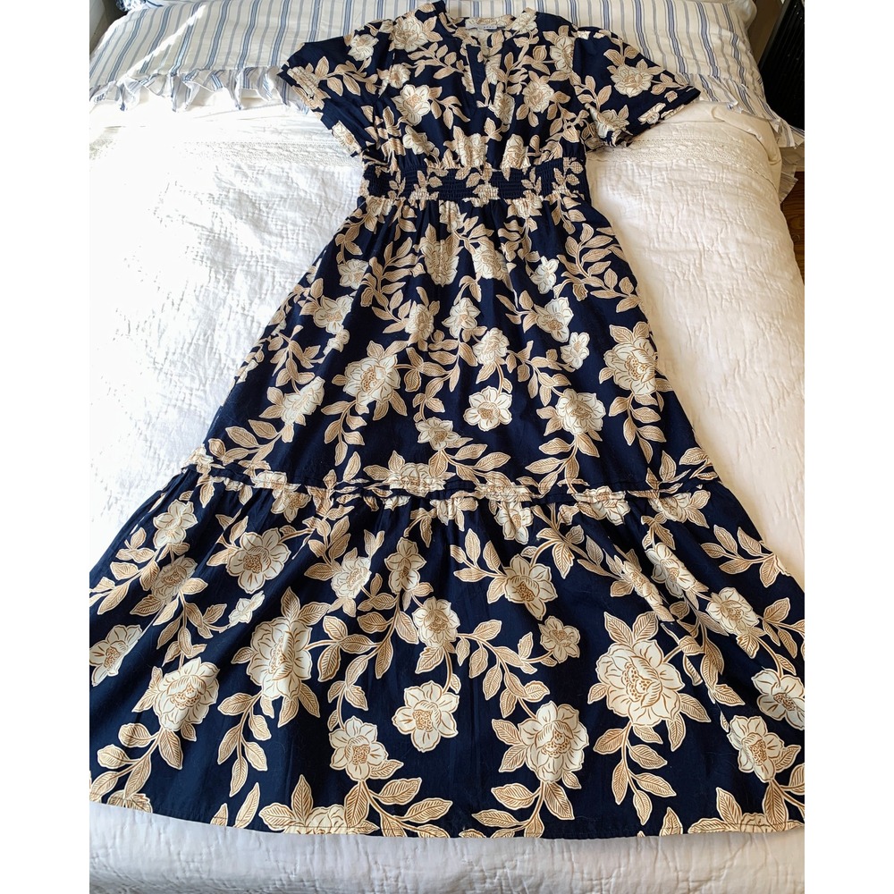 Baltic Born Vera Maxi Dress in Navy Floral Short Sleeve 100% Cotton / Size XL - Picture 15 of 16